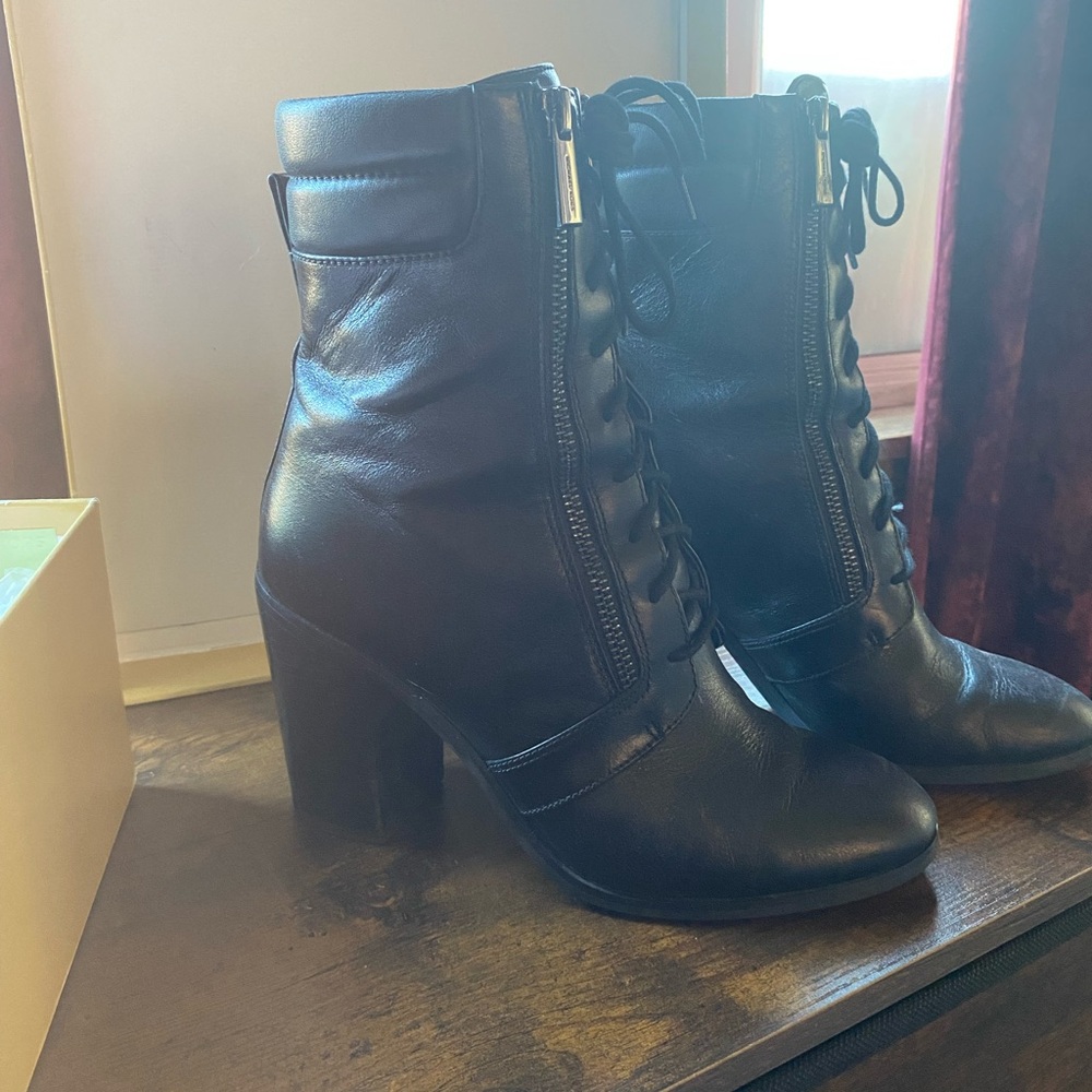 Michael Kors Black Lace-Up Leather Boots